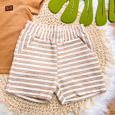  Conj. Camiseta Gola Henley e Bermuda em Linho - Ferrugem